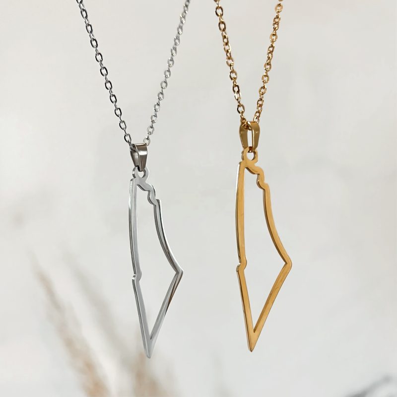 Palestine map outline necklace waterproof