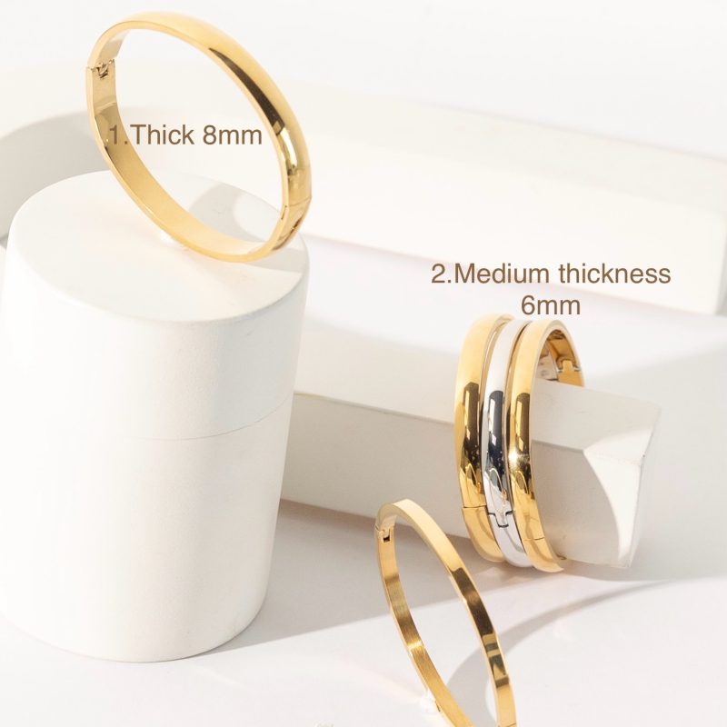 MADELINE | Plain 18k gold plated bangles | Silver & Gold |Waterproof | Clip on