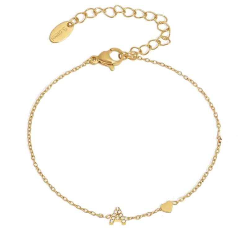 Waterproof dainty heart Initial Bracelet