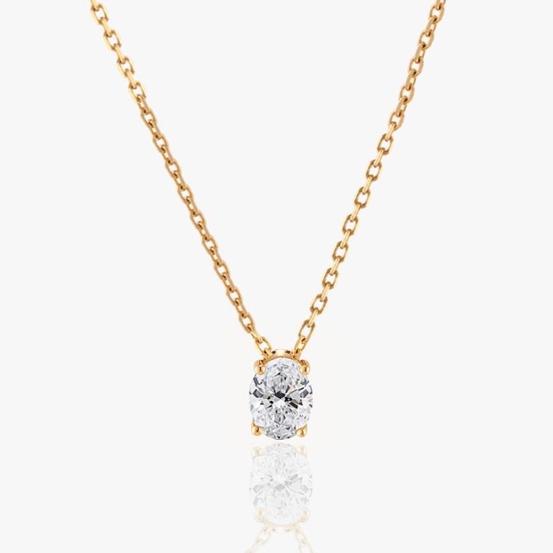 Waterproof Ovular stone solitaire necklace | 18K gold plated